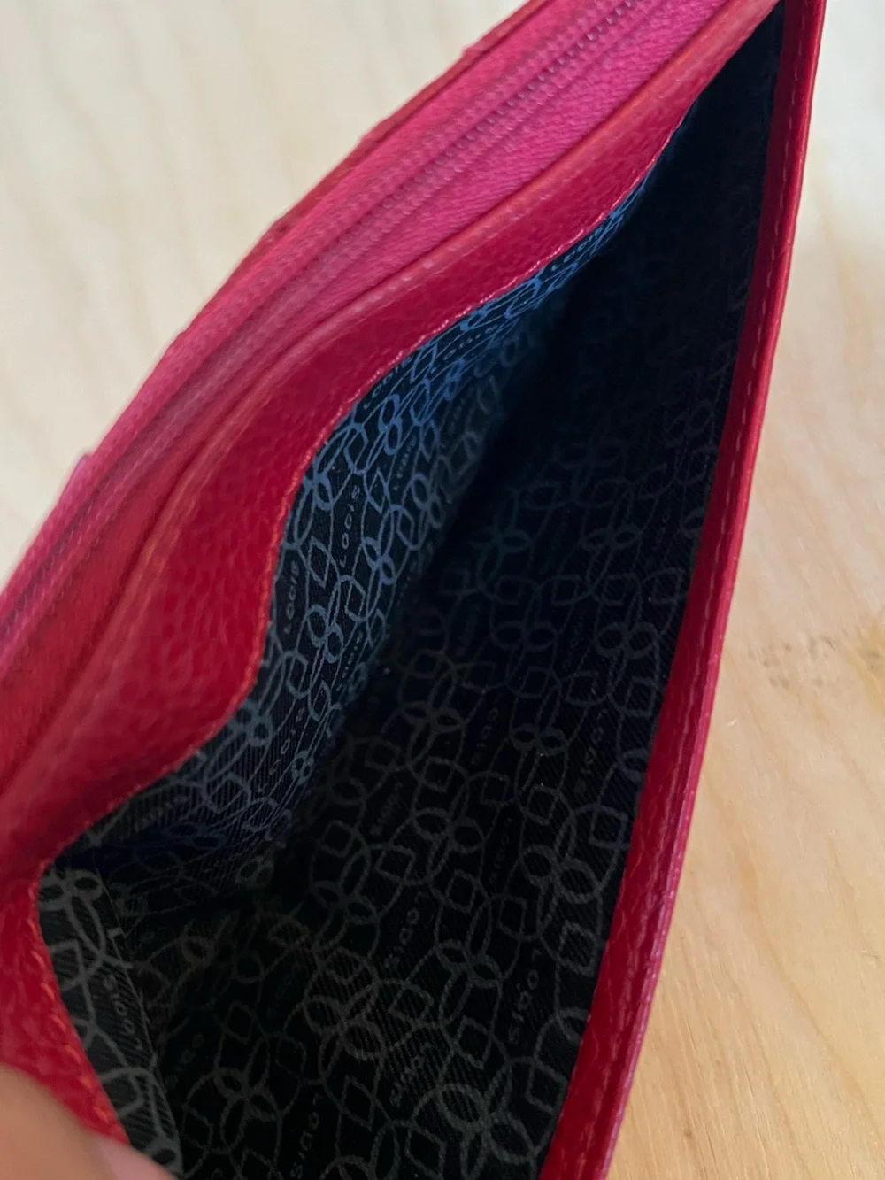 Lodis Red Pebbled Leather Snap-Tab Card Wallet with Zipper